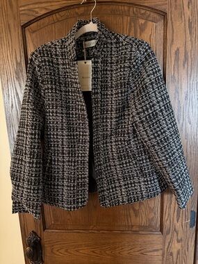 Elleven Black White Tweed Jacket NWT Size L Structured Blazer